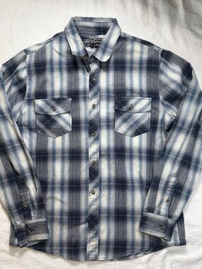 Distortion Men's Casual Navy & White Plaid Button-Down Shirt